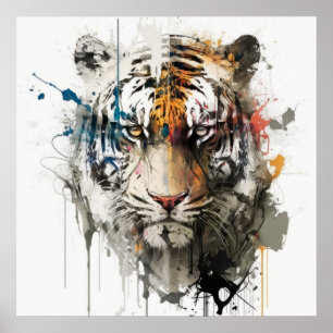 Poster Tiger Portrait Animal Peinture Faune En Plein Air