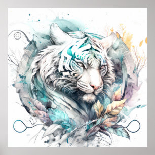 Poster Tiger Portrait Animal Peinture Faune En Plein Air