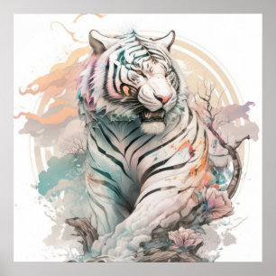 Poster Tiger Portrait Animal Peinture Faune En Plein Air