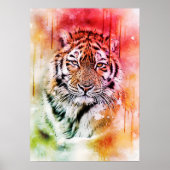 Poster Tiger Portrait Visage Aquarelle Art graphique (Devant)