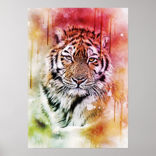 Poster Tiger Portrait Visage Aquarelle Art graphique (Devant)