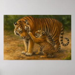 Poster Tiger Tenderness - Parent et Cub en Forêt