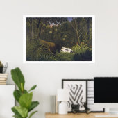 Poster Tigre attaquant un cheval et un Noir endormi ( (Bureau à domicile)