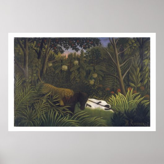 Poster Tigre attaquant un cheval et un Noir endormi ( (Devant)
