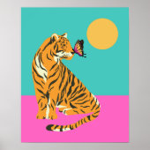 Poster Tigre au graphisme coloré funky papillon (Devant)