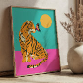 Poster Tigre au graphisme coloré funky papillon