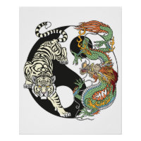 Tigre blanc contre dragon vert dans le Yin yang p