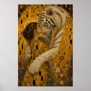 Poster Tigre Blanc Doré Baiser Éternel Fantaisie Artistiq