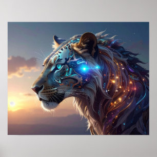 Poster Tigre blanc mystique Art Steampunk Fantastique Sci