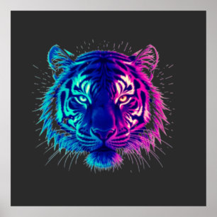Poster Tigre Blanc Néon – Art Cyberpunk de Faune Lumineux