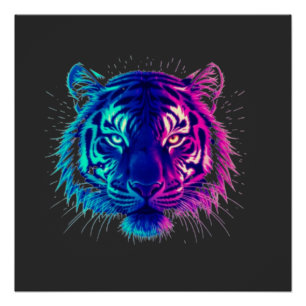 Poster Tigre Blanc Néon – Art Cyberpunk de Faune Lumineux