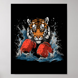Poster Tigre boxeur avec gants de boxe Kickboxing Drôle B