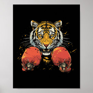 Poster Tigre boxeur avec gants de boxe Kickboxing Drôle B
