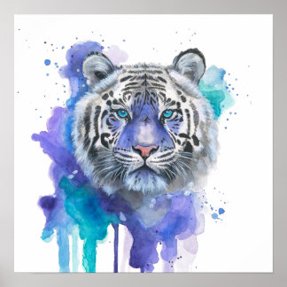 Poster Tigre coloré aquarelle oeuvre d'art
