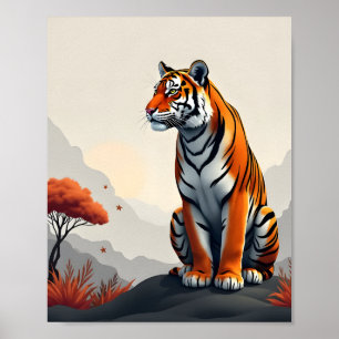 Poster Tigre dans le paysage montagnard