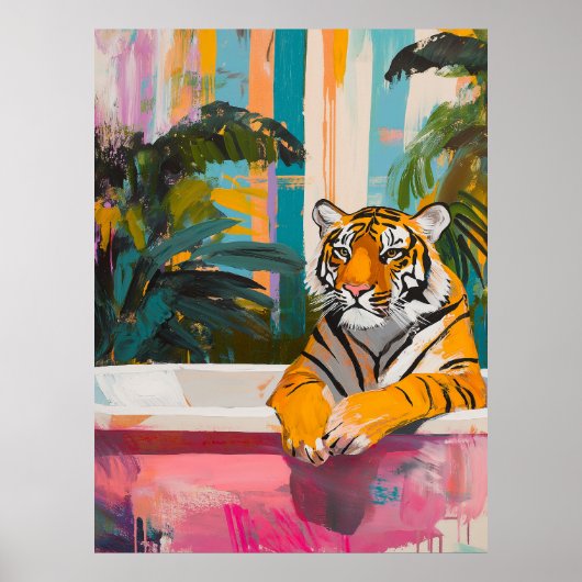 Poster Tigre dans une baignoire : Jardin tropical (Devant)