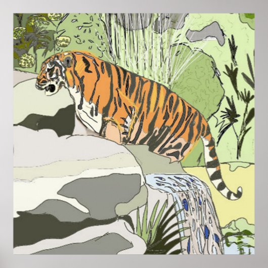 Poster Tigre dans une cascade (Devant)
