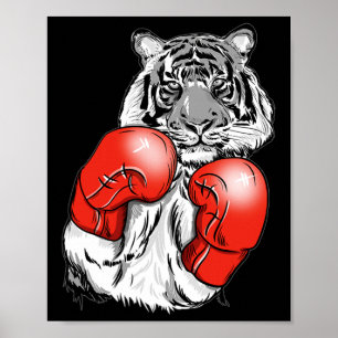 Poster Tigre de boxe amusant avec gants rouges Enfants Ad