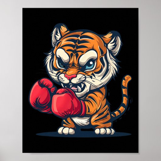 Poster Tigre de boxe avec gants de boxe Kickboxing Drôle (Devant)