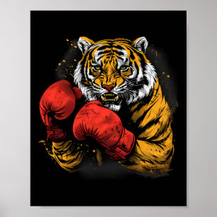 Poster Tigre de boxe avec gants de boxe Kickboxing Funny