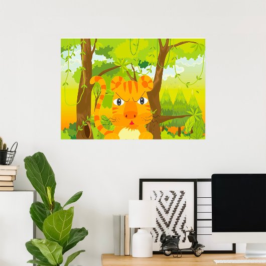 Poster Tigre de dessin animé en colère mignon dans la jun