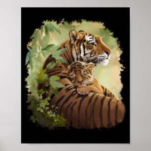 Poster Tigre de maman et tigre de bébé qui dort