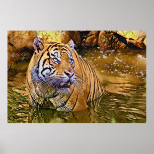 Poster Tigre de Sumatra en peinture sur eau
