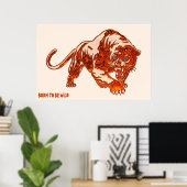 Poster Tigre En Flames Orange Avec Les Yeux Bleus (Bureau à domicile)