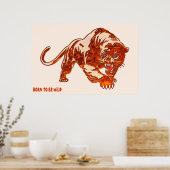 Poster Tigre En Flames Orange Avec Les Yeux Bleus (Cuisine)
