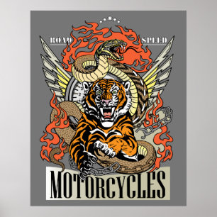 Poster Tigre et serpent. Club de moto Speedway