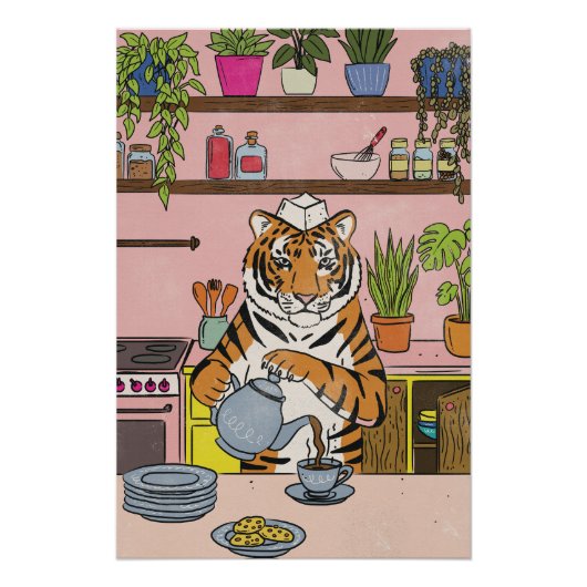 Poster Tigre faisant du thé (Devant)