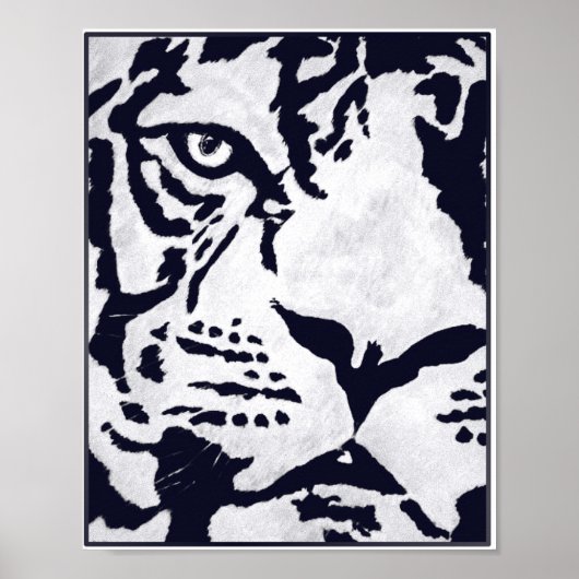 Poster Tigre monochrome avec corbeau (Devant)