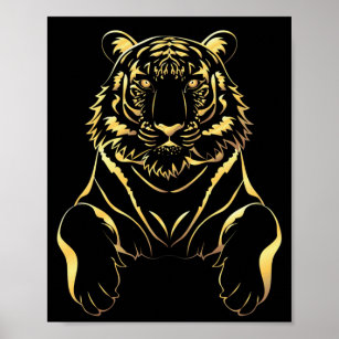 Poster Tigre noir à rayures dorées