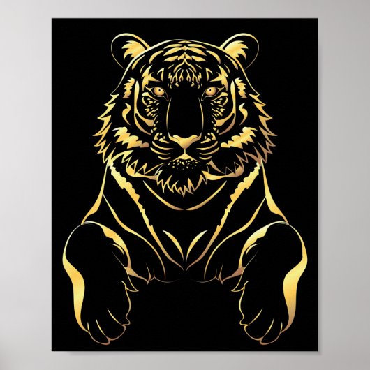 Poster Tigre noir à rayures dorées (Devant)