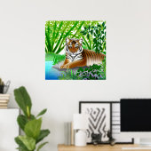 Poster Tigre pacifique dans la forêt de Bamboo (Bureau à domicile)