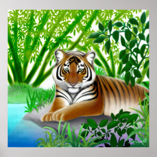 Poster Tigre pacifique dans la forêt de Bamboo