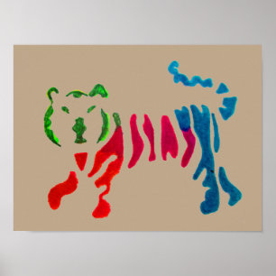 Poster Tigre rayé arc-en-ciel