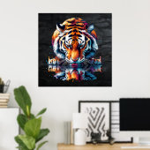 Poster Tigre regardant la réflexion dans l'eau (Bureau à domicile)