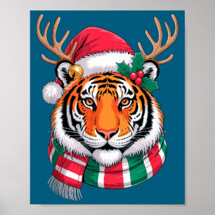 Poster Tigre Renne Noël Chapeau Santa Tigre Xmas