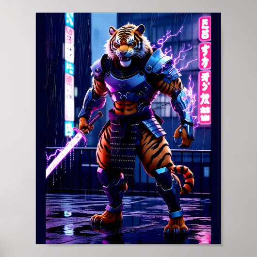 Poster Tigre Samouraï Cyberpunk (Devant)
