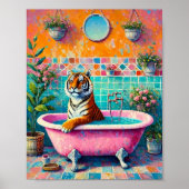 Poster Tigre Whimsical dans Baignoire rose Boho Art salle (Devant)