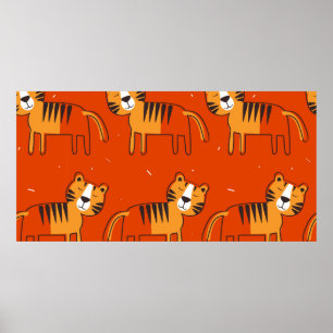 Poster Tigres, fond dessiné à la main. Motif transparent