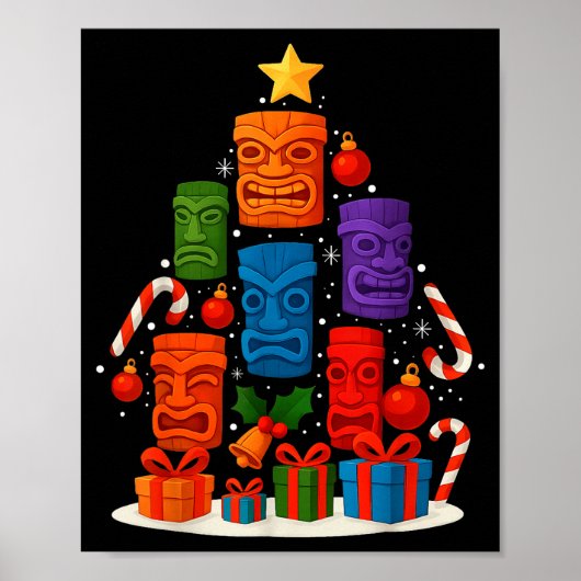 Poster Tiki Mask Luau Christmas Tree Hawaiian Xmas Hat Ha (Devant)