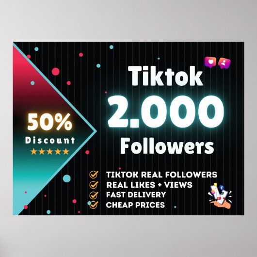 Poster Tiktok 2.000 abonnés | Acheter des abonnés Tiktok (Devant)