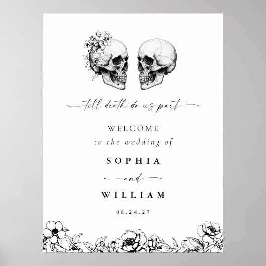 Poster Til Death Gothique Floral Crâne noir Mariage (Devant)