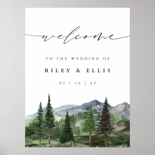 Poster Timberline | Mountain Forest Wedding Welcome Sign (Devant)