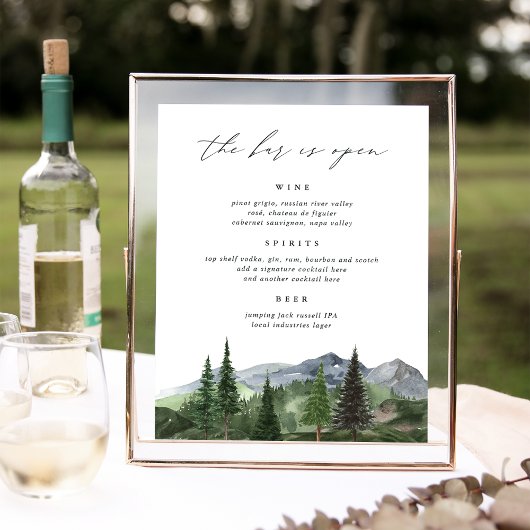 Poster Timberline | Panneau de menu de bar de mariage en