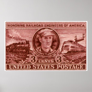 Poster Timbre 1950 de chemin de fer de Casey Jones