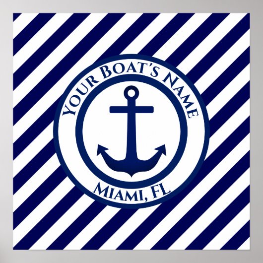 Poster Timbre Ancre et bandes diagonales personnalisés (Devant)