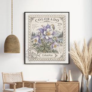 Poster Timbre de montagne de fleur de Columbine du Colora